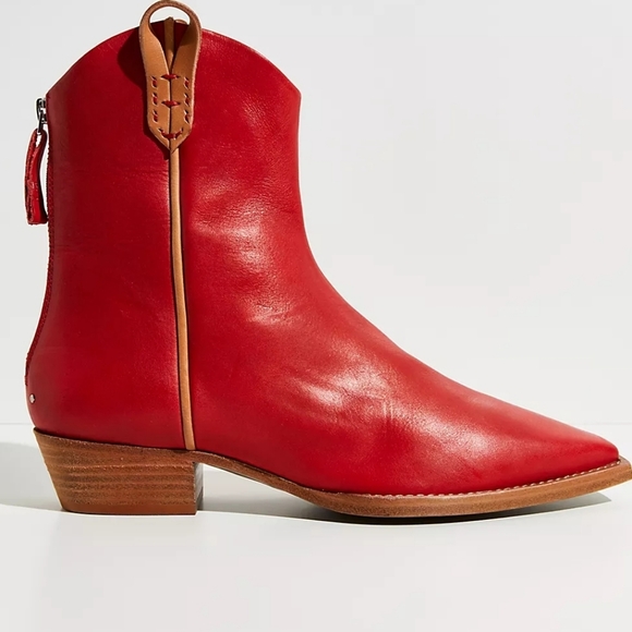 Free People Red Leather Ankle Boho Western Boots - Picture 3 of 12